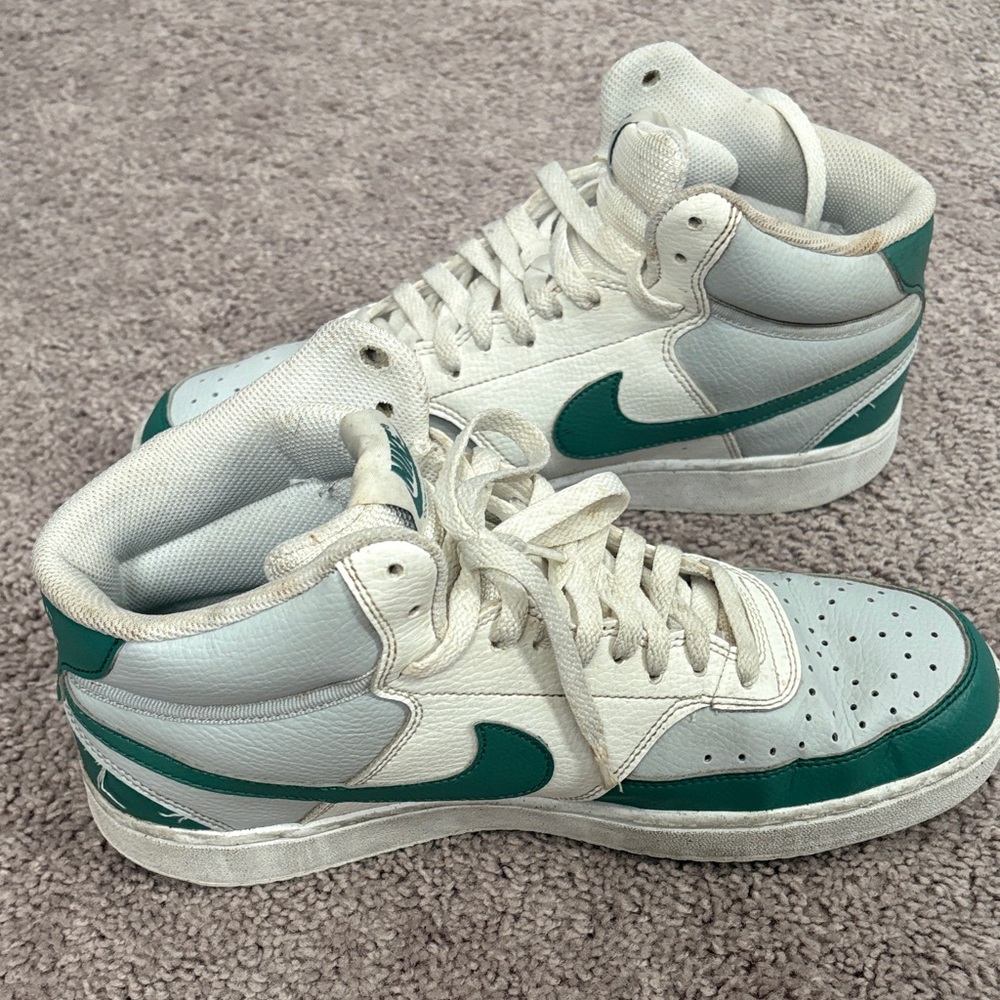 Nike White and Green High-Top Sneakers